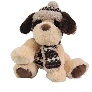 Hugfun International Soft Floppy Ears Dog Plush Aiden Wearing Scarf and Hat